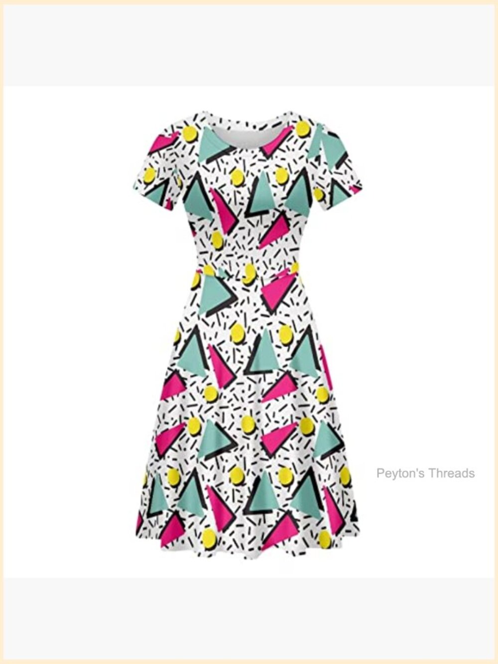 Tropical Print A-Line Skater Dress with Crewneck & Short Sleeves - Picture 2 of 4